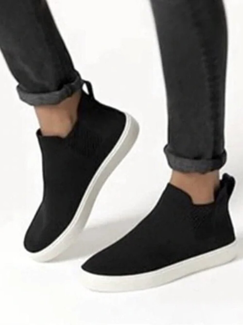 ROTHY'S Shoes Womens 10 Black Chelsea Knit Slip On High Top Casual Sock Sneakers
